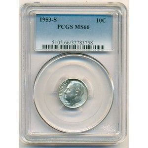 1953 S Roosevelt Dime MS66 PCGS
